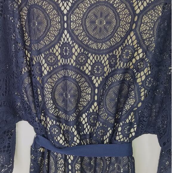 Chelsea Violet Blue Lace Dress Belted Boho Tunic Navy Blue Mini Slip Over NEW - Picture 6 of 14